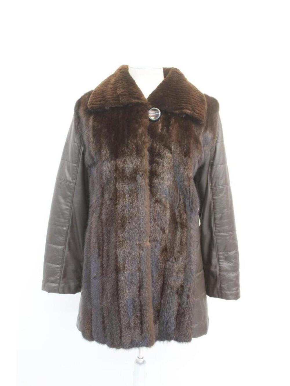 New Refurbished Dark Ranch Mink Fur & Leather Jacket Coat Women Woman Size 2-4